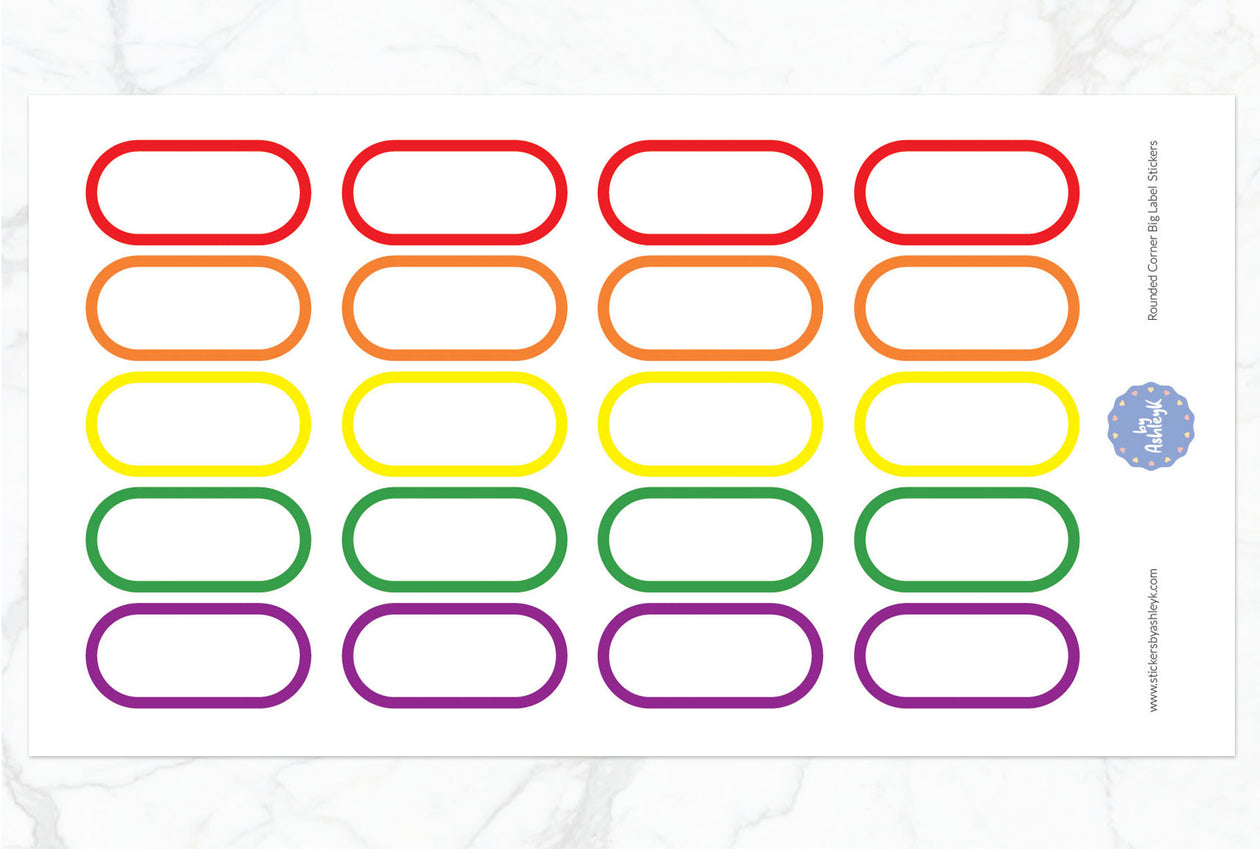 Rounded Corner Big Label Planner Stickers - Rainbow