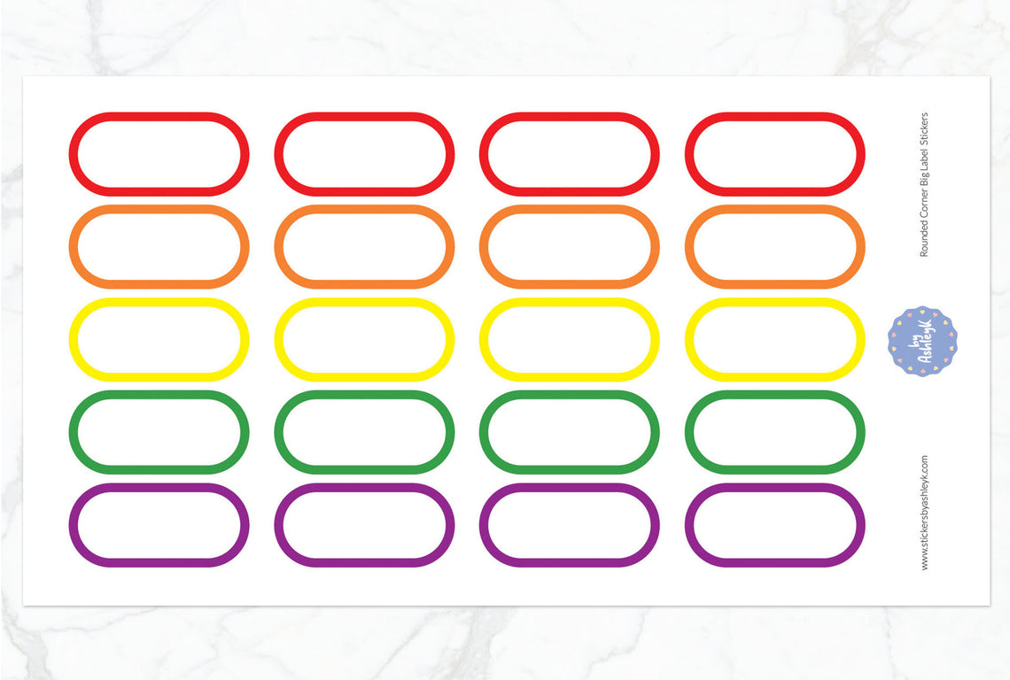 Rounded Corner Big Label Planner Stickers - Rainbow
