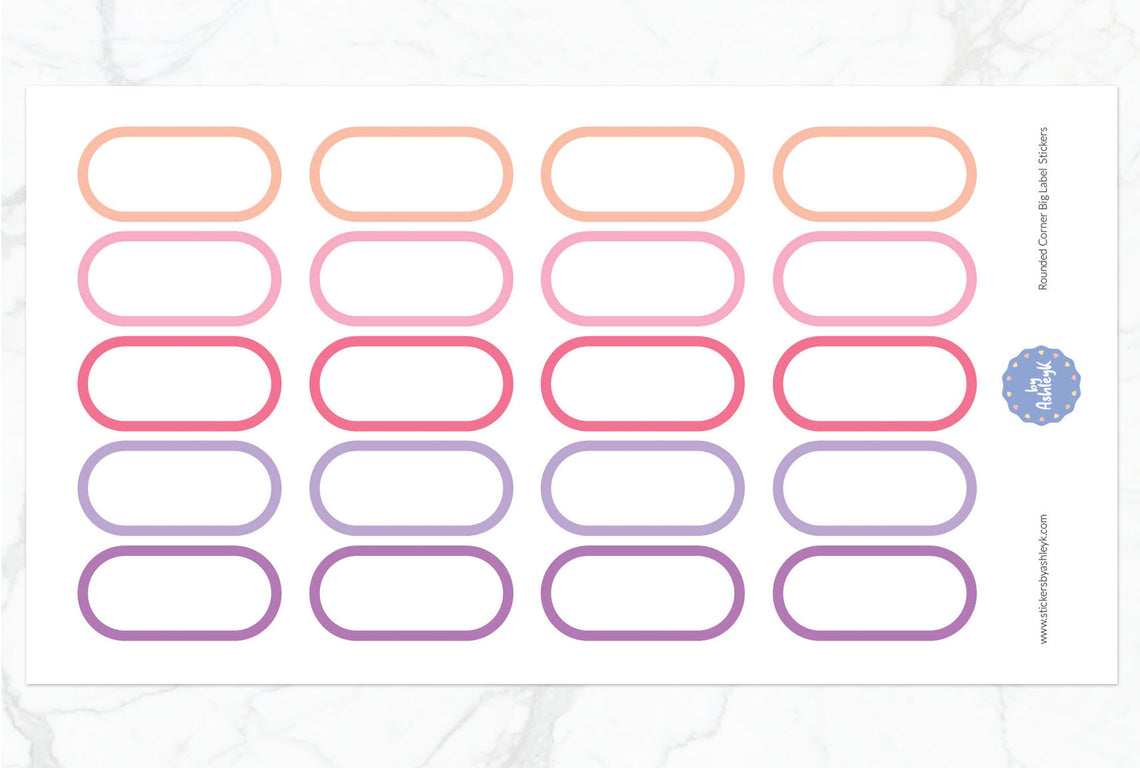Rounded Corner Big Label Planner Stickers - Raspberry