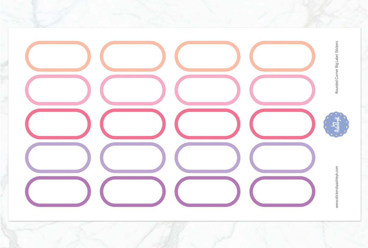 Rounded Corner Big Label Planner Stickers - Raspberry