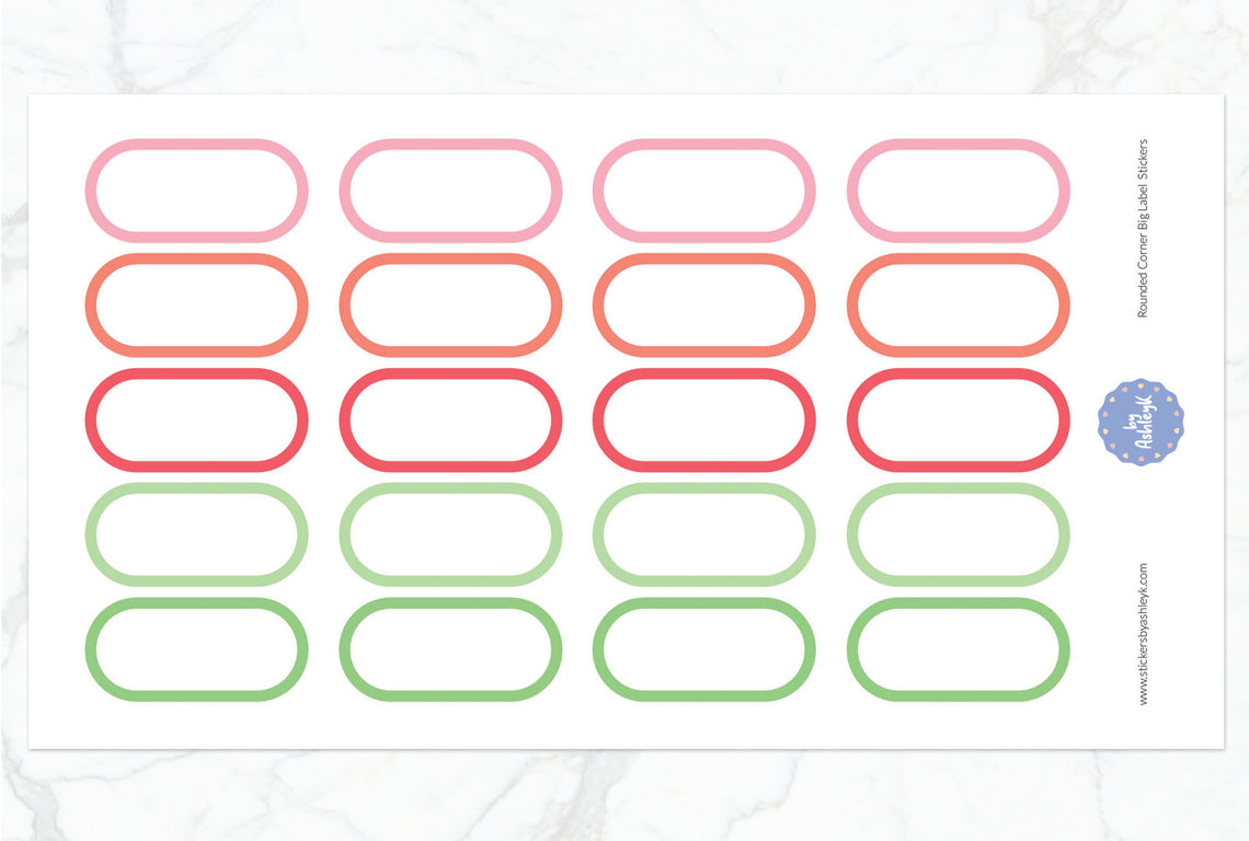 Rounded Corner Big Label Planner Stickers - Strawberry