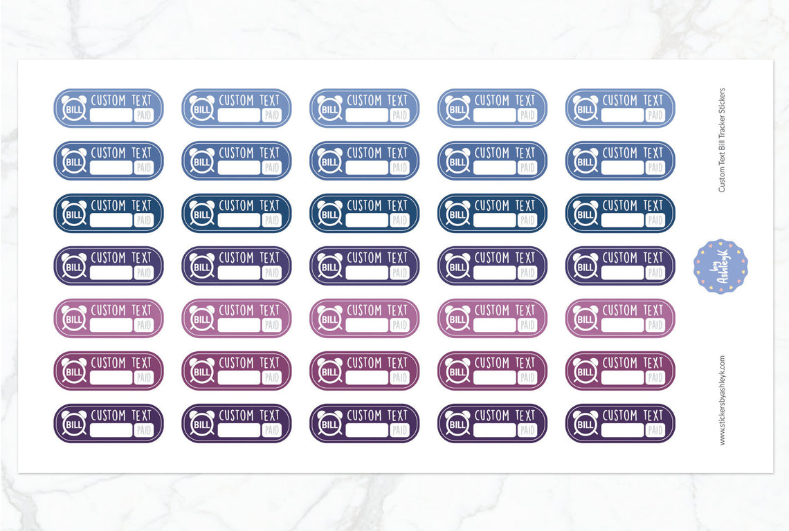 Custom Text Bill Tracker Rounded Corner Planner Stickers - Blueberry