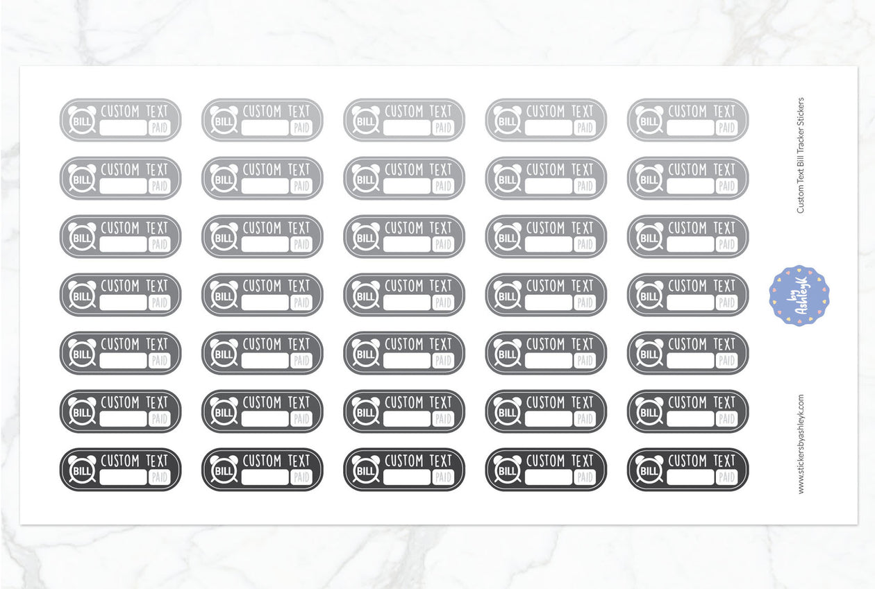 Custom Text Bill Tracker Rounded Corner Planner Stickers - Monochrome