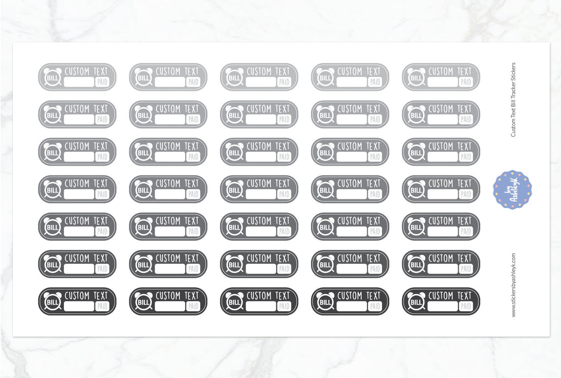 Custom Text Bill Tracker Rounded Corner Planner Stickers - Monochrome