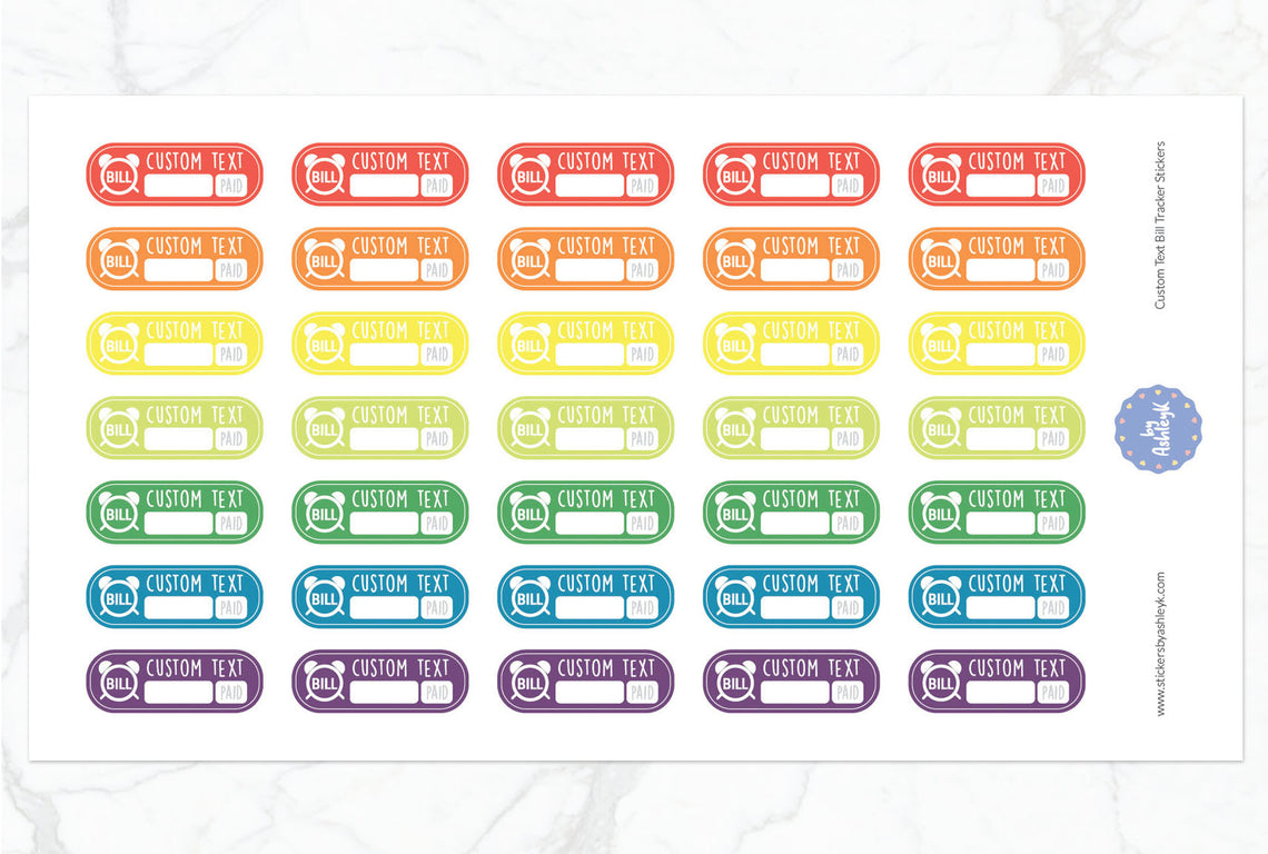 Custom Text Bill Tracker Rounded Corner Planner Stickers - Pastel Rainbow