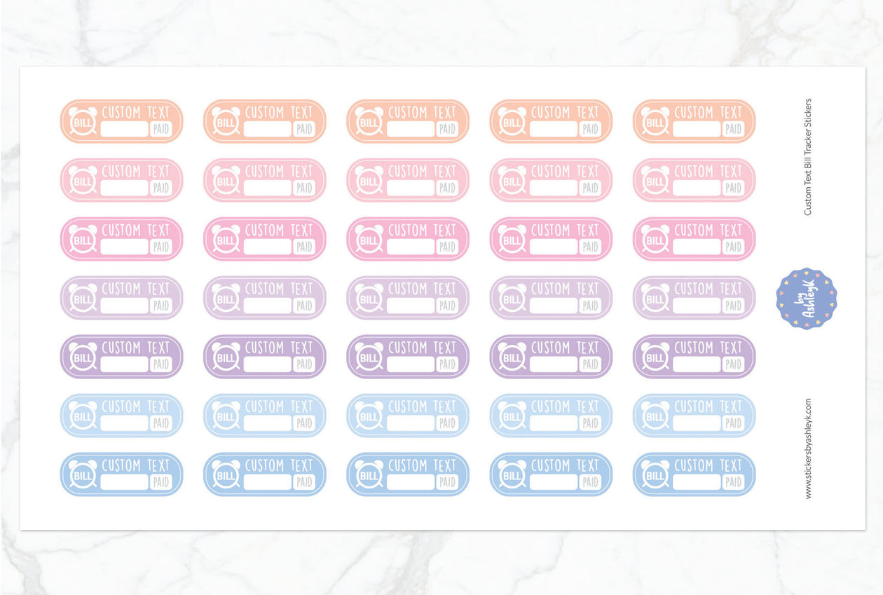 Custom Text Bill Tracker Rounded Corner Planner Stickers - Pastel Sunset
