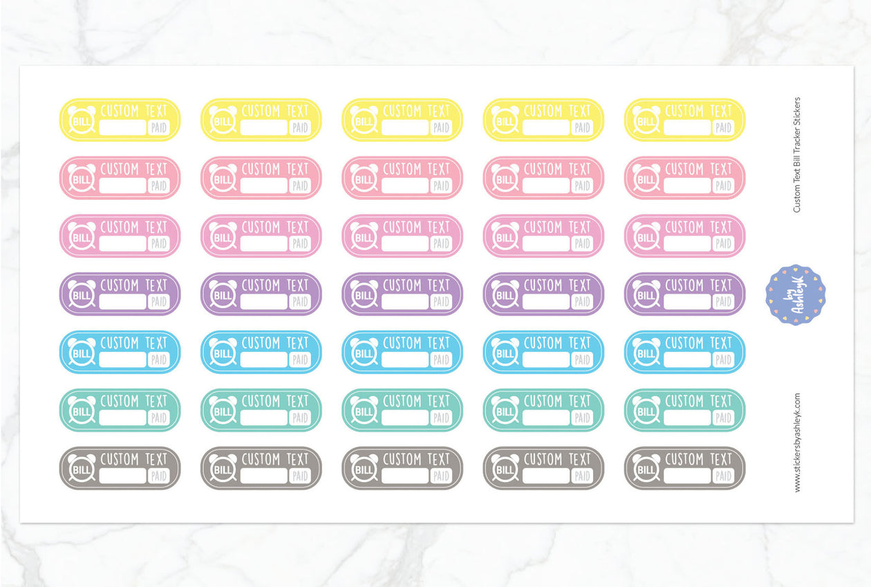 Custom Text Bill Tracker Rounded Corner Planner Stickers - Pastel