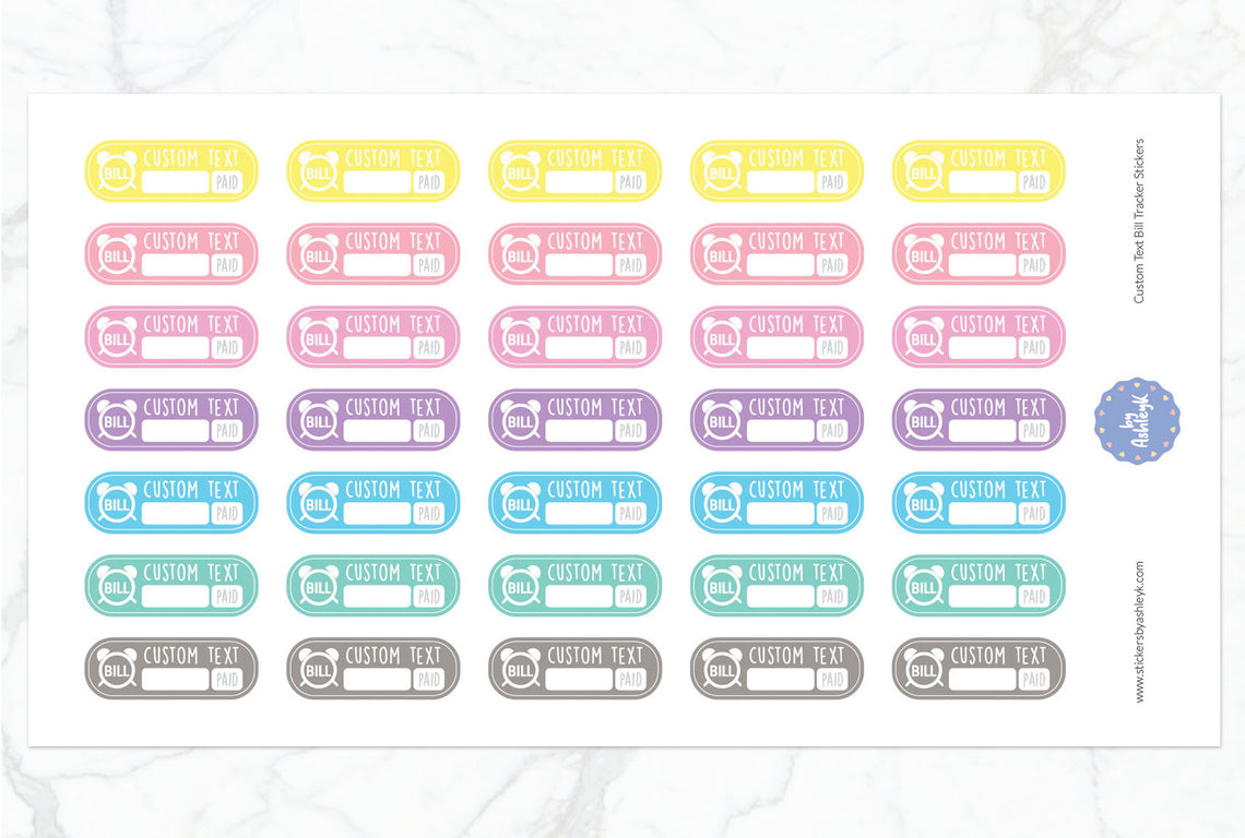 Custom Text Bill Tracker Rounded Corner Planner Stickers - Pastel