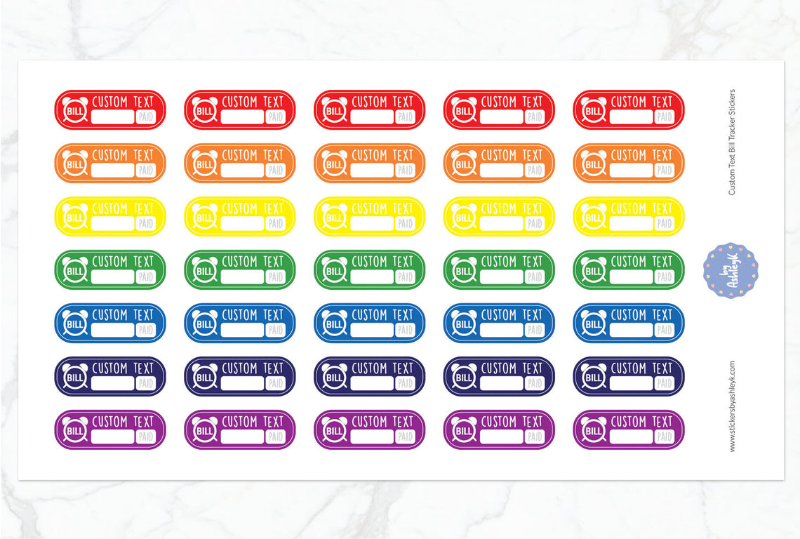 Custom Text Bill Tracker Rounded Corner Planner Stickers - Rainbow