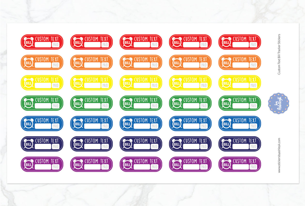 Custom Text Bill Tracker Rounded Corner Planner Stickers - Rainbow