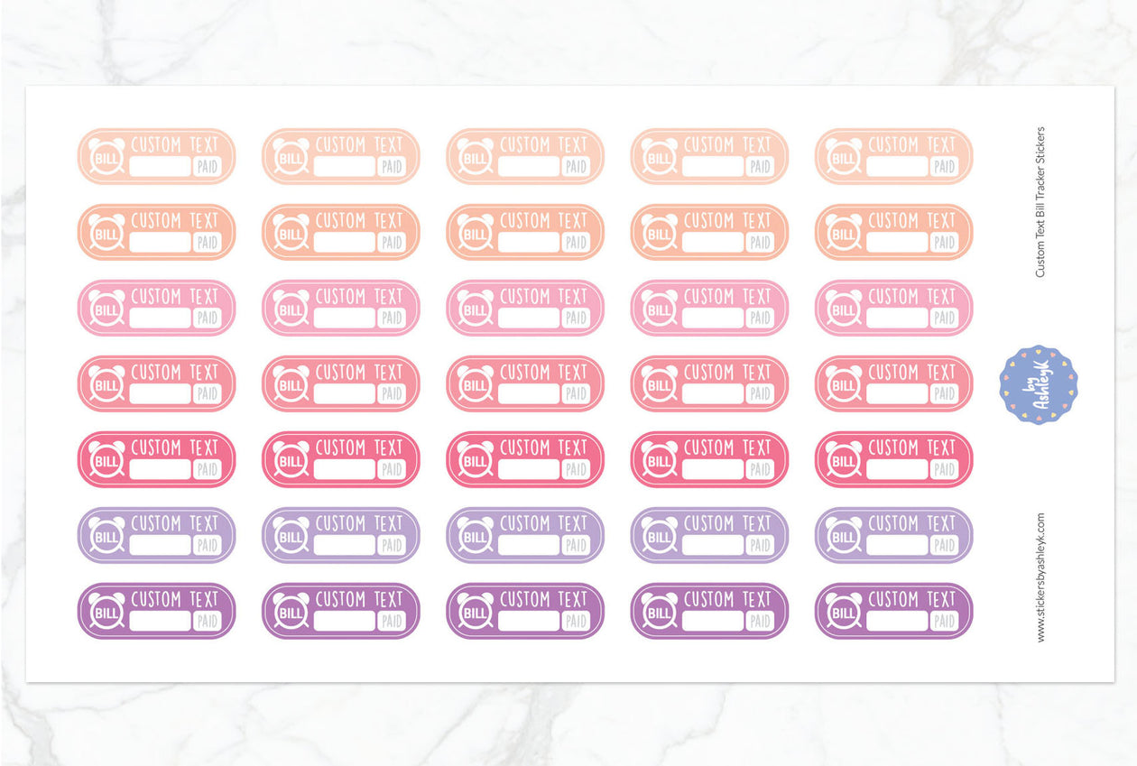 Custom Text Bill Tracker Rounded Corner Planner Stickers - Raspberry