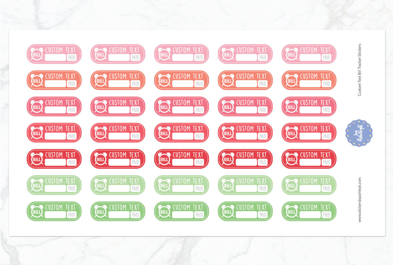 Custom Text Bill Tracker Rounded Corner Planner Stickers - Strawberry