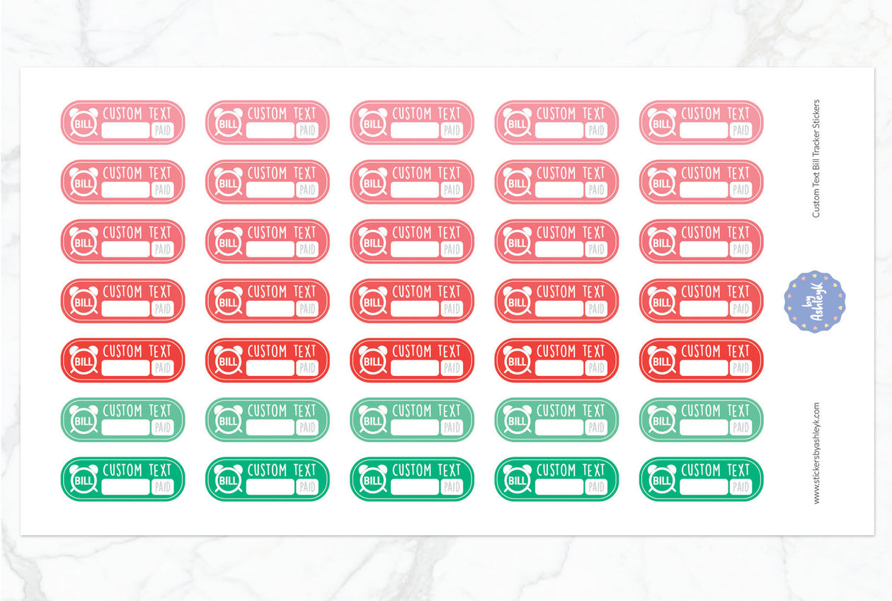 Custom Text Bill Tracker Rounded Corner Planner Stickers - Watermelon