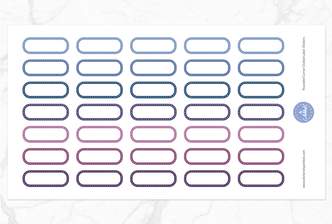 Rounded Corner Dotted Label Planner Stickers - Blueberry