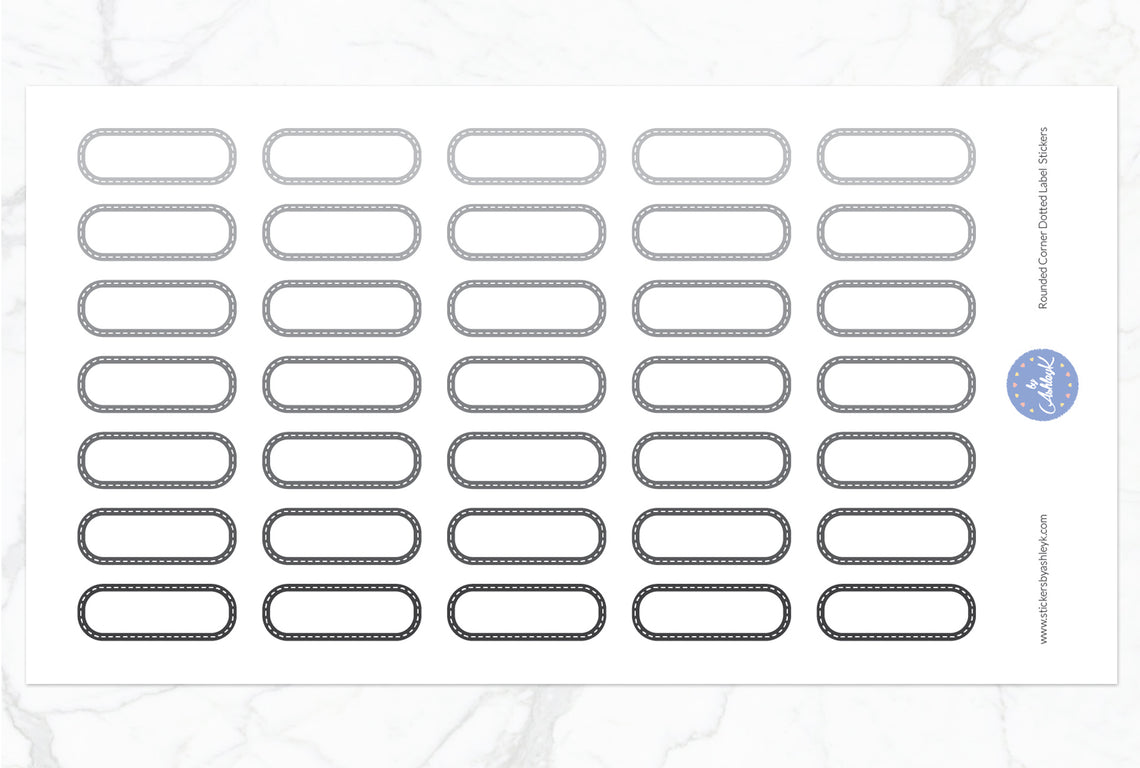 Rounded Corner Dotted Label Planner Stickers - Monochrome