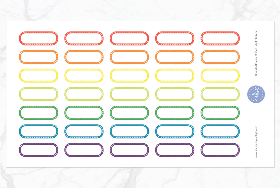Rounded Corner Dotted Label Planner Stickers - Pastel Rainbow
