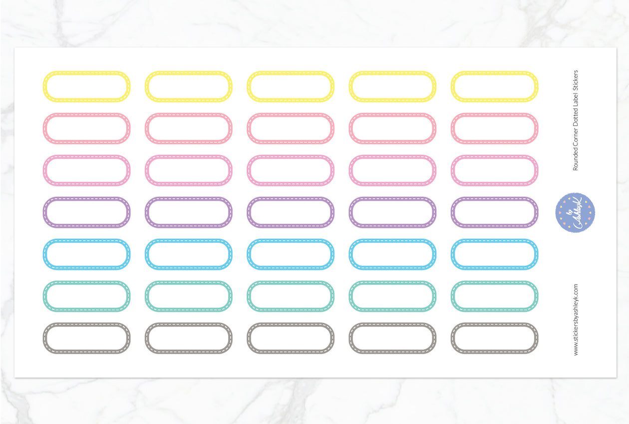 Rounded Corner Dotted Label Planner Stickers - Pastel