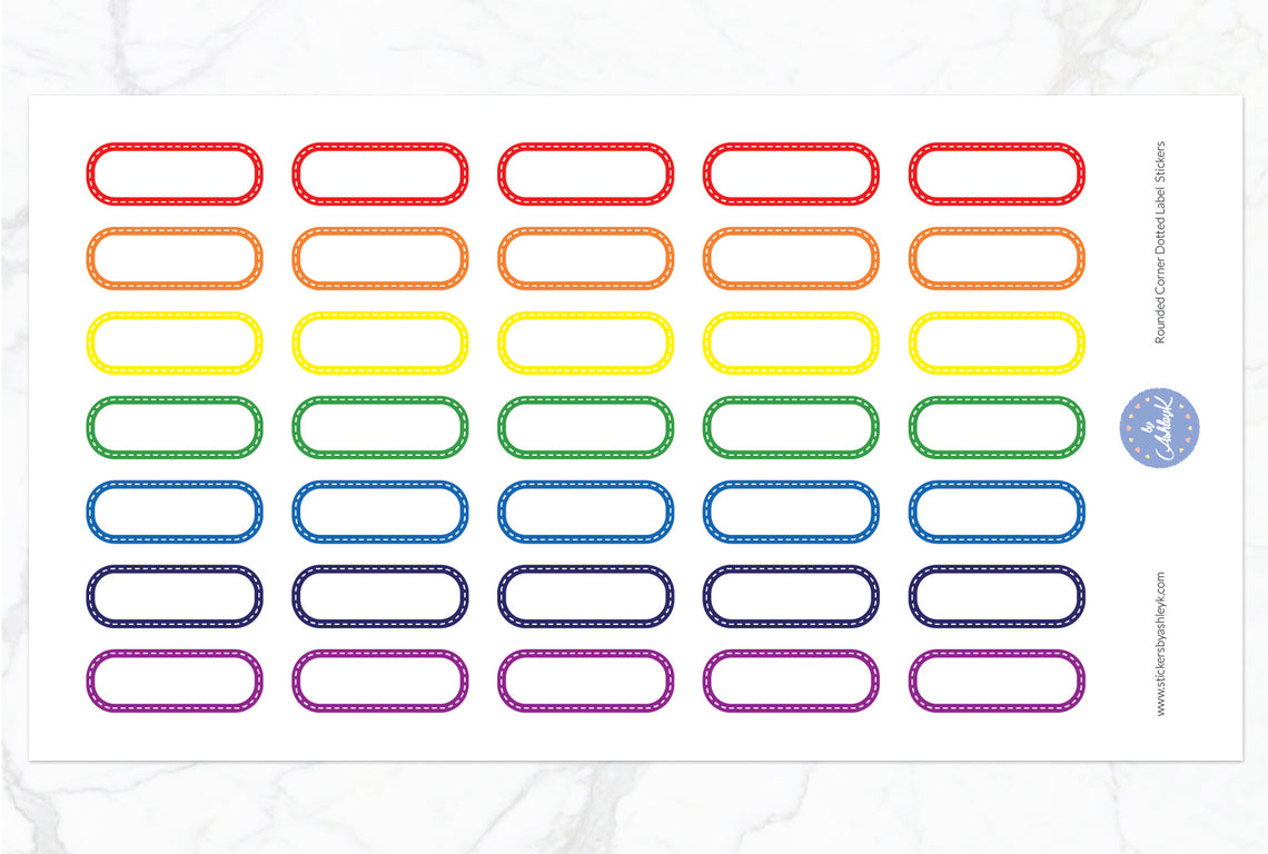 Rounded Corner Dotted Label Planner Stickers - Rainbow
