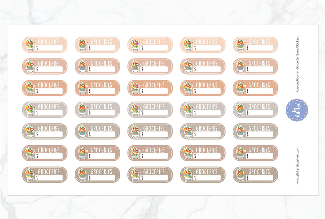 Rounded Corner Grocery Spend Planner Stickers - Beige Neutral