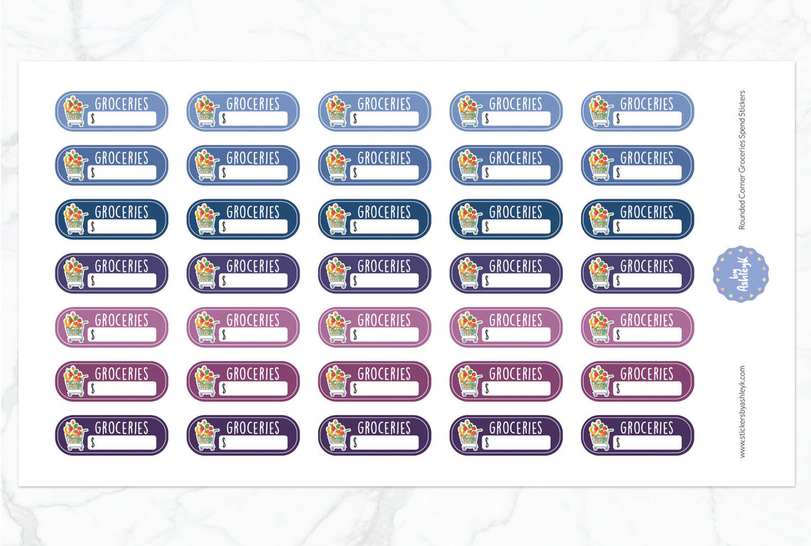 Rounded Corner Grocery Spend Planner Stickers - Blueberry