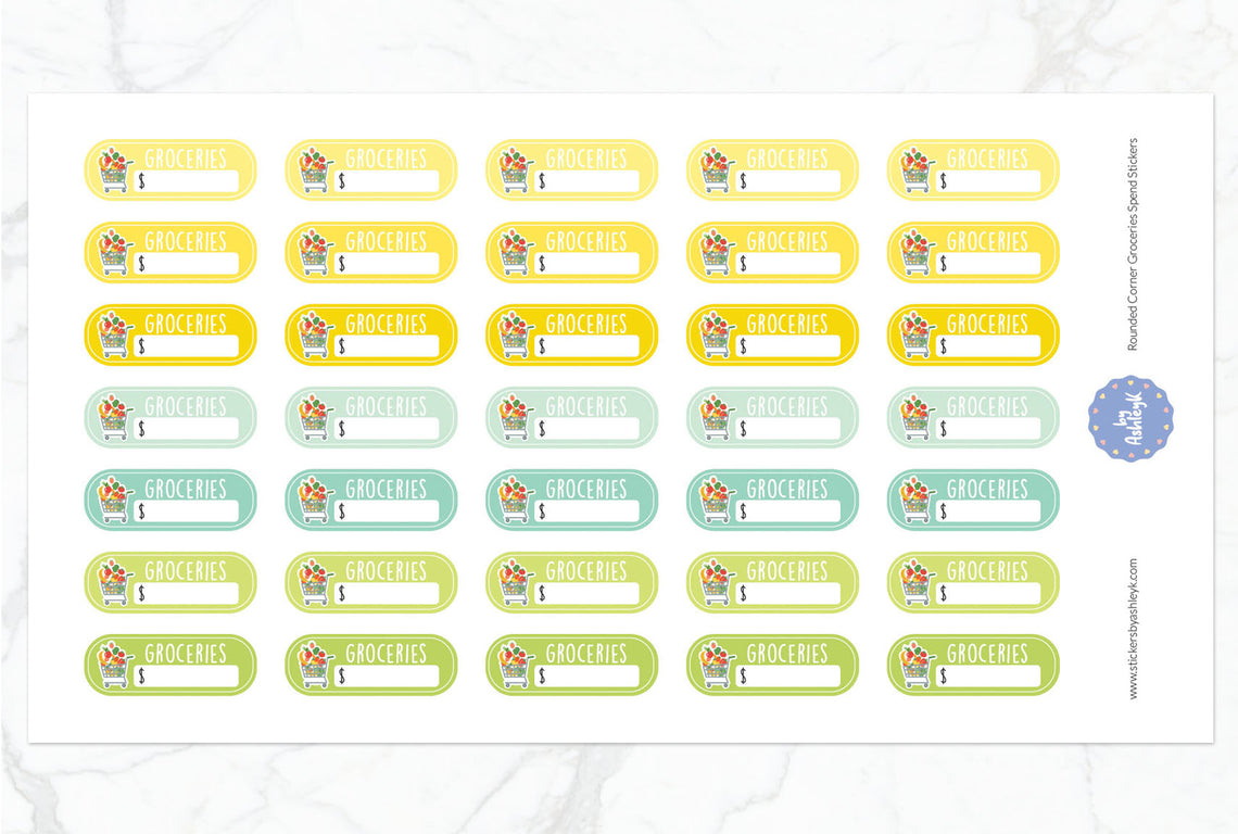 Rounded Corner Grocery Spend Planner Stickers - Lemon&Lime