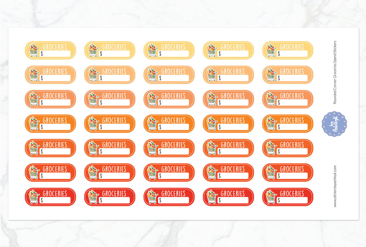 Rounded Corner Grocery Spend Planner Stickers - Orange