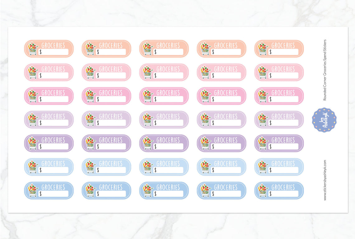 Rounded Corner Grocery Spend Planner Stickers - Pastel Sunset