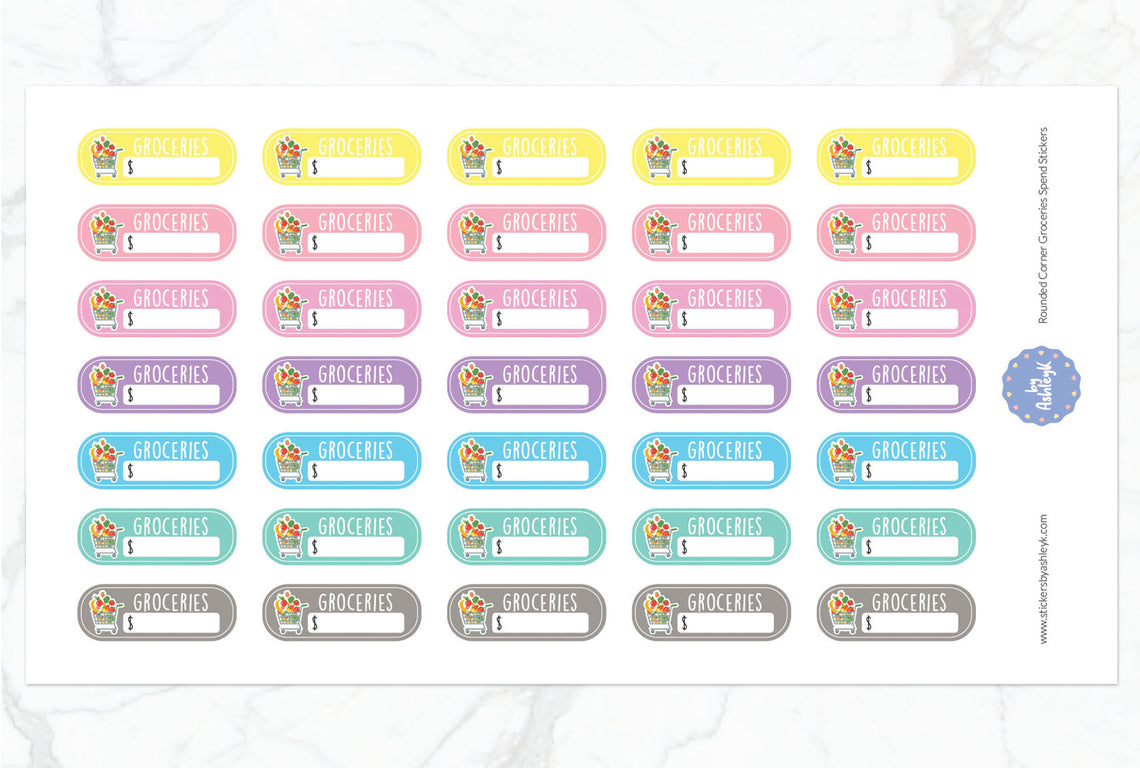 Rounded Corner Grocery Spend Planner Stickers - Pastel