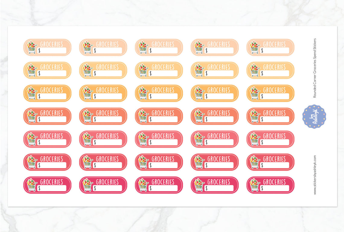 Rounded Corner Grocery Spend Planner Stickers - Peach