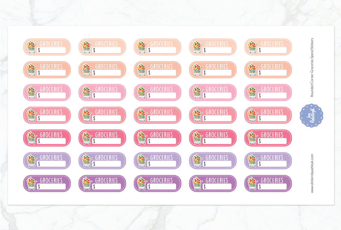 Rounded Corner Grocery Spend Planner Stickers - Raspberry