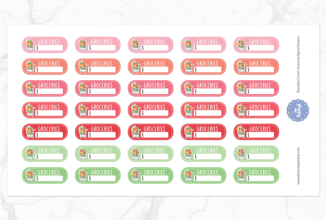 Rounded Corner Grocery Spend Planner Stickers - Strawberry