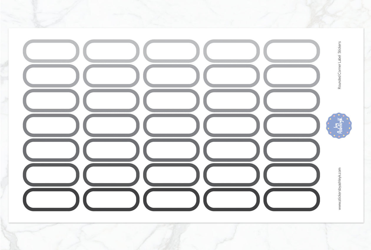 Rounded Corner Label Planner Stickers - Monochrome