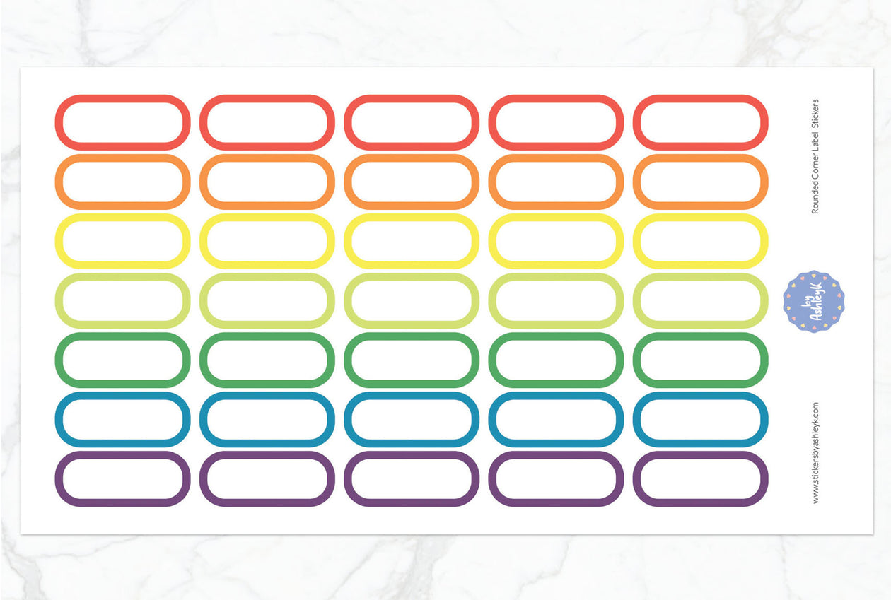 Rounded Corner Label Planner Stickers - Pastel Rainbow