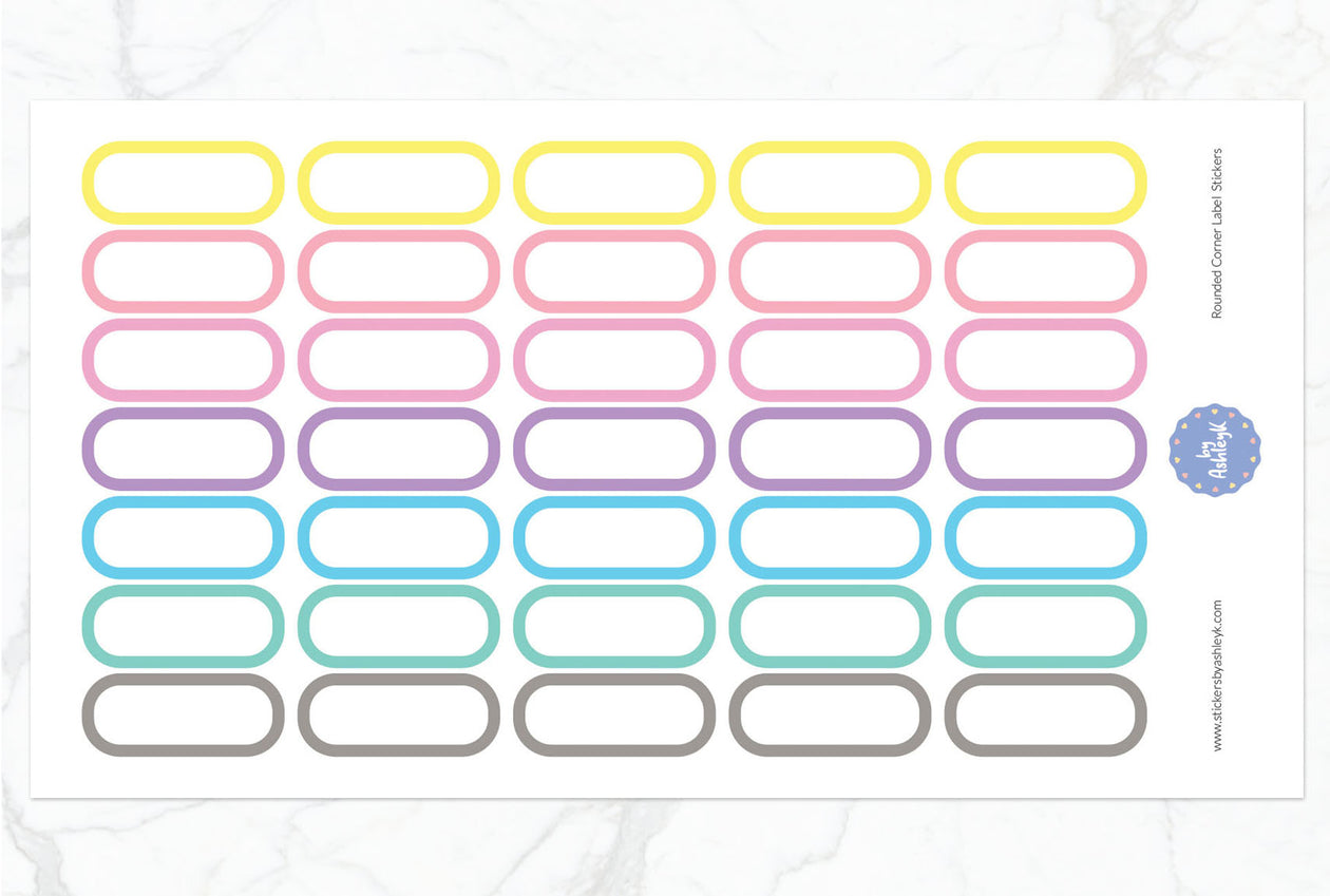 Rounded Corner Label Planner Stickers - Pastel