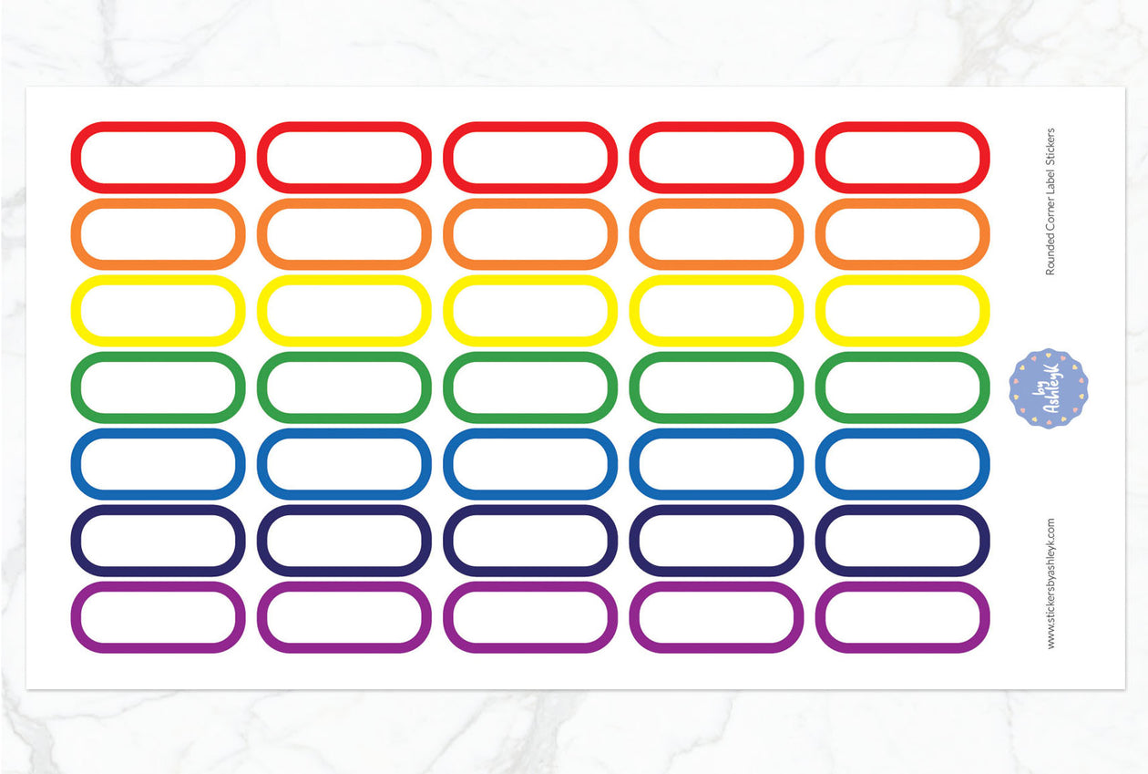 Rounded Corner Label Planner Stickers - Rainbow