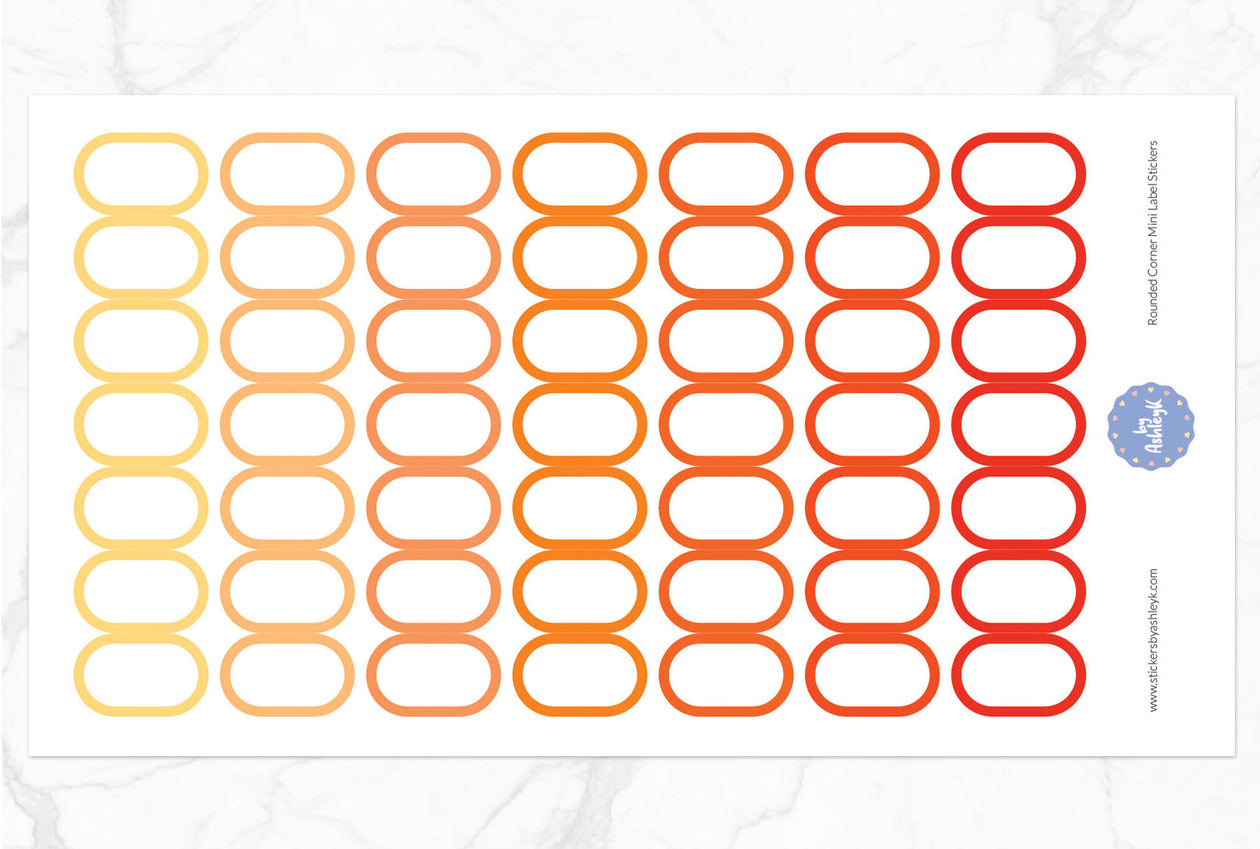 Rounded Corner Mini Label Planner Stickers - Orange
