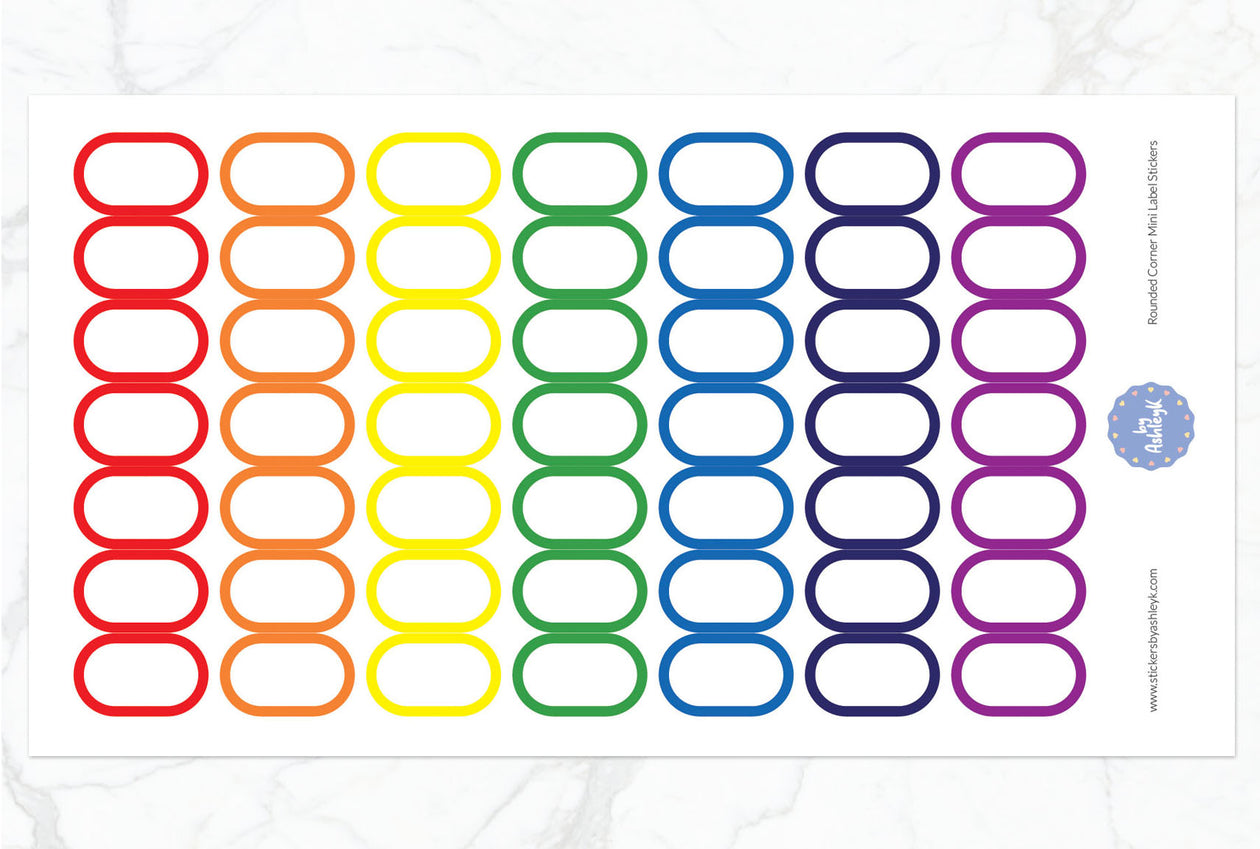 Rounded Corner Mini Label Planner Stickers - Rainbow