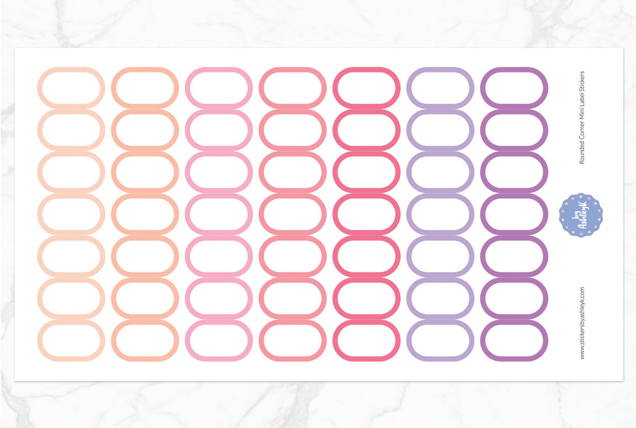 Rounded Corner Mini Label Planner Stickers - Raspberry