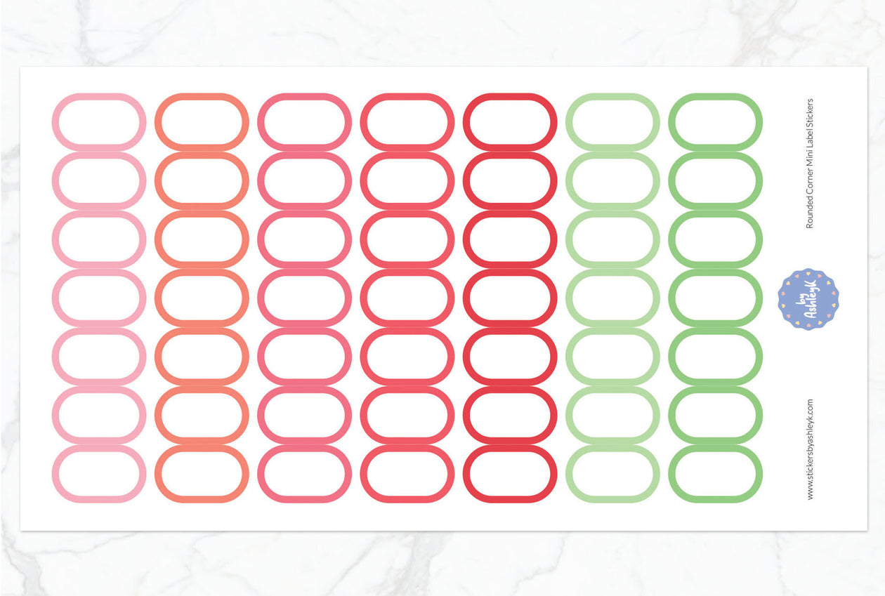 Rounded Corner Mini Label Planner Stickers - Strawberry