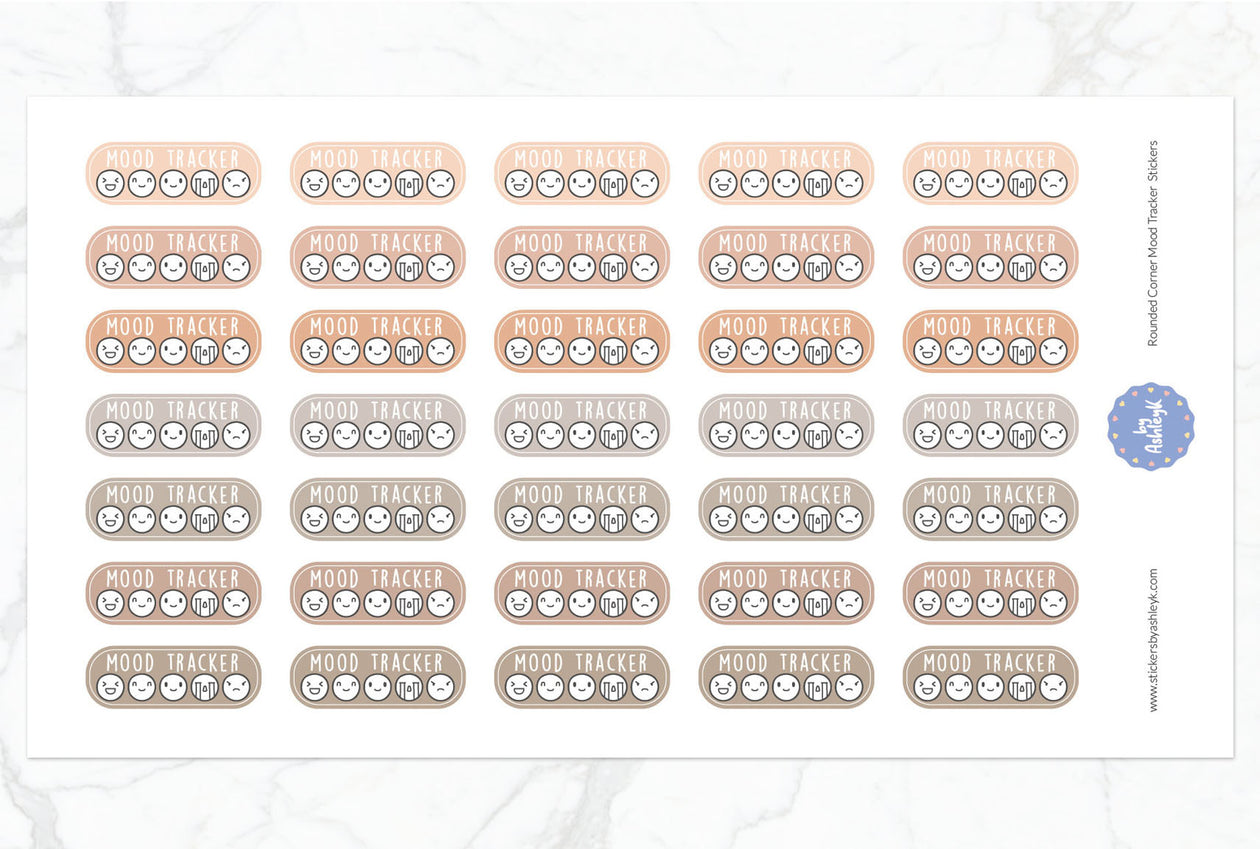 Rounded Corner Mood Tracker Planner Stickers - Beige Neutral