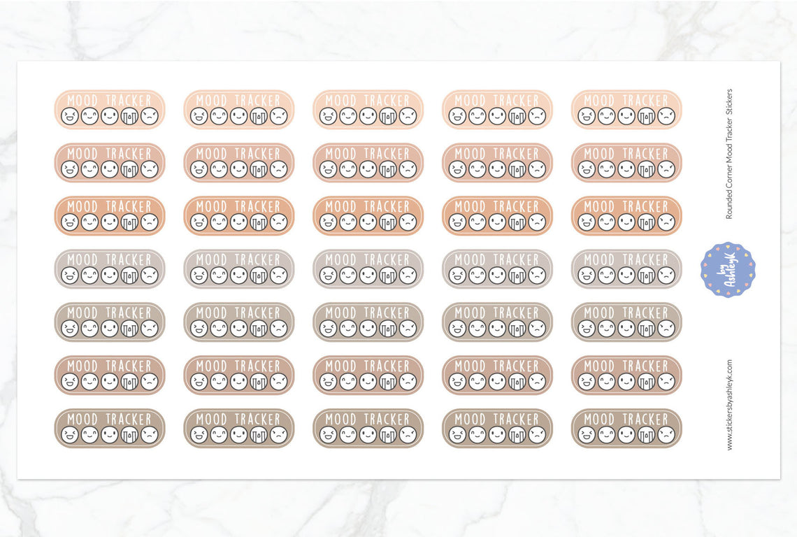 Rounded Corner Mood Tracker Planner Stickers - Beige Neutral