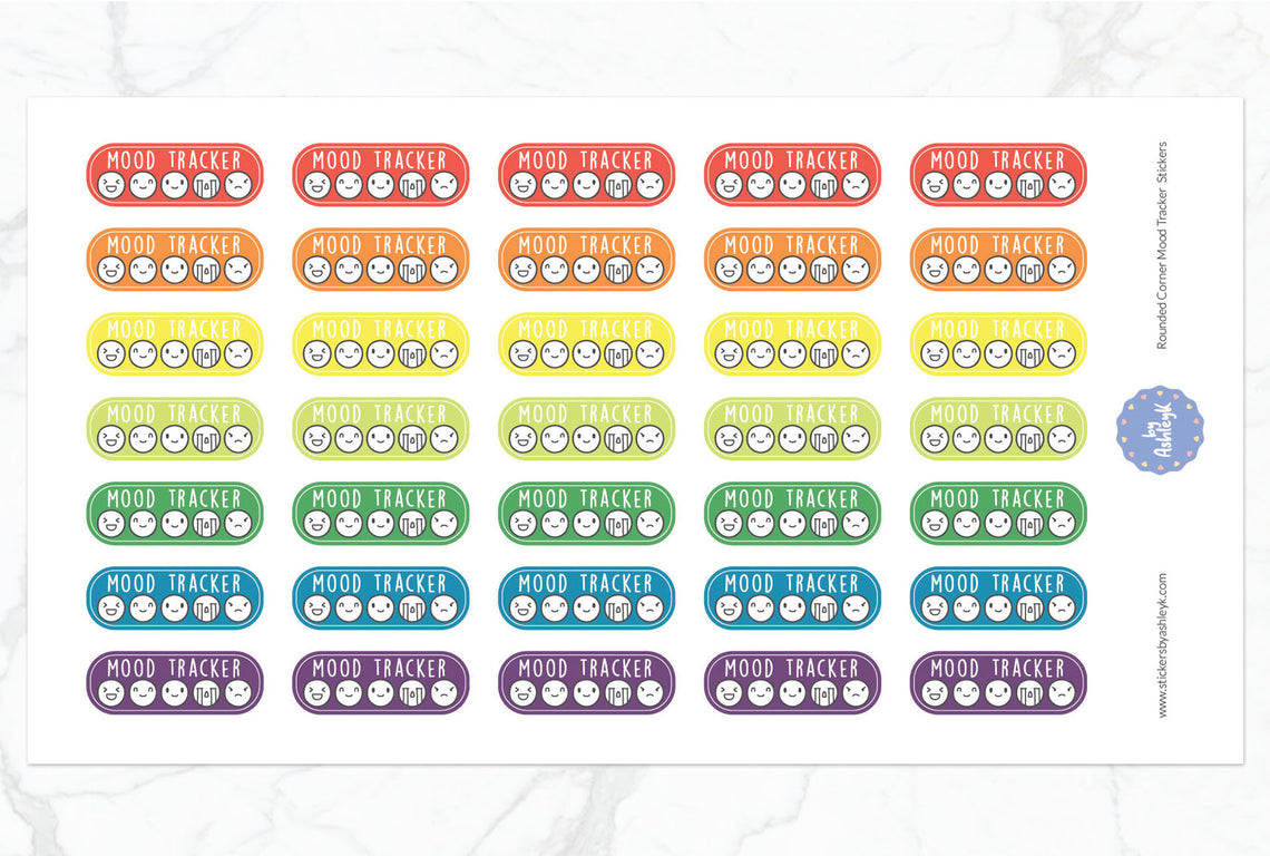 Rounded Corner Mood Tracker Planner Stickers - Pastel Rainbow