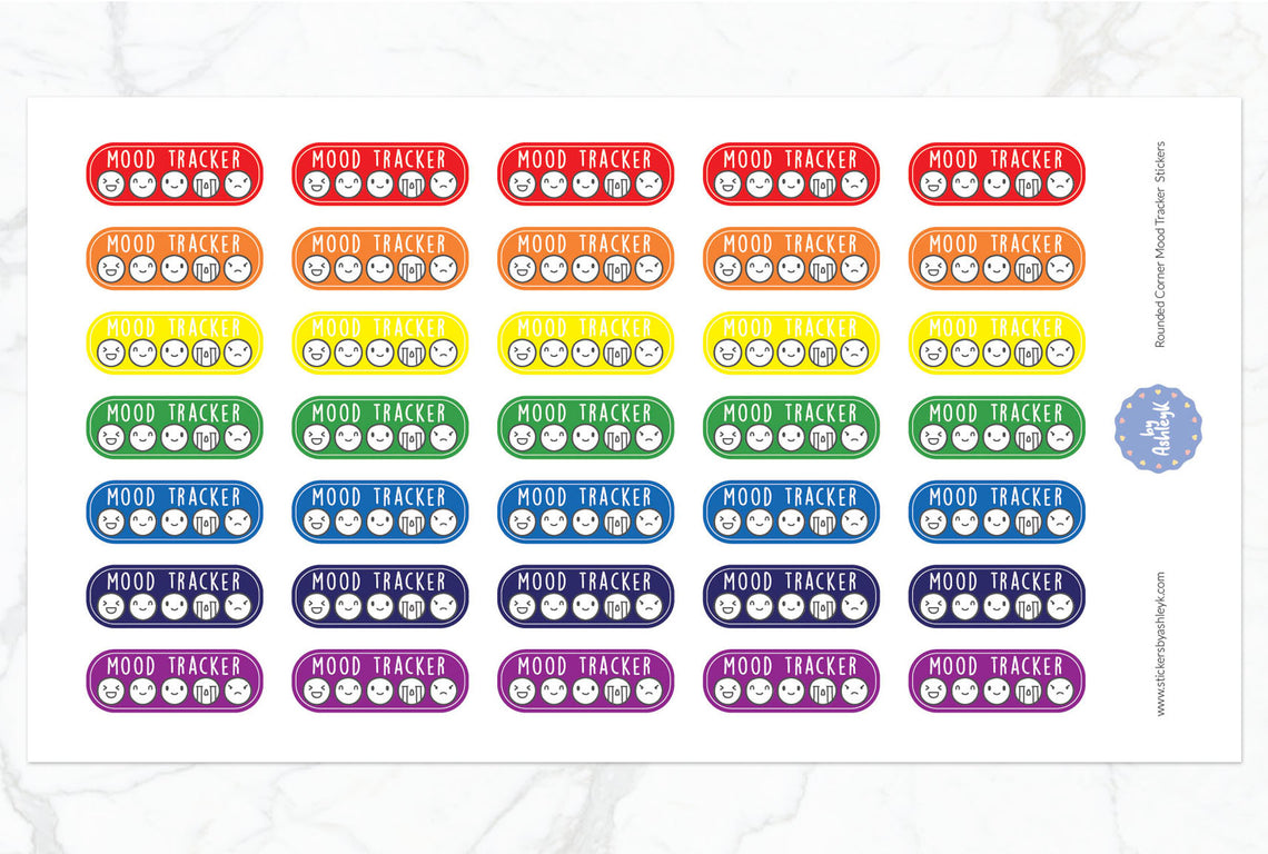 Rounded Corner Mood Tracker Planner Stickers - Rainbow