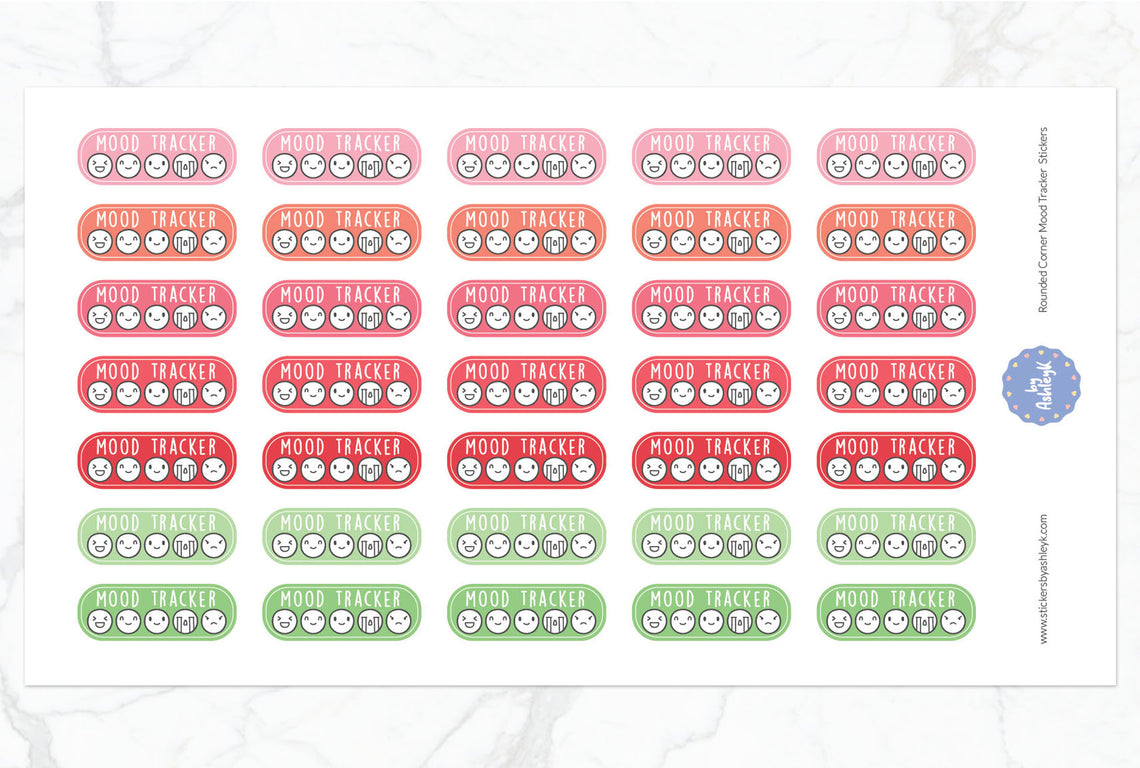 Rounded Corner Mood Tracker Planner Stickers - Strawberry