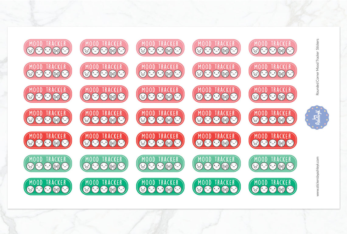 Rounded Corner Mood Tracker Planner Stickers - Watermelon