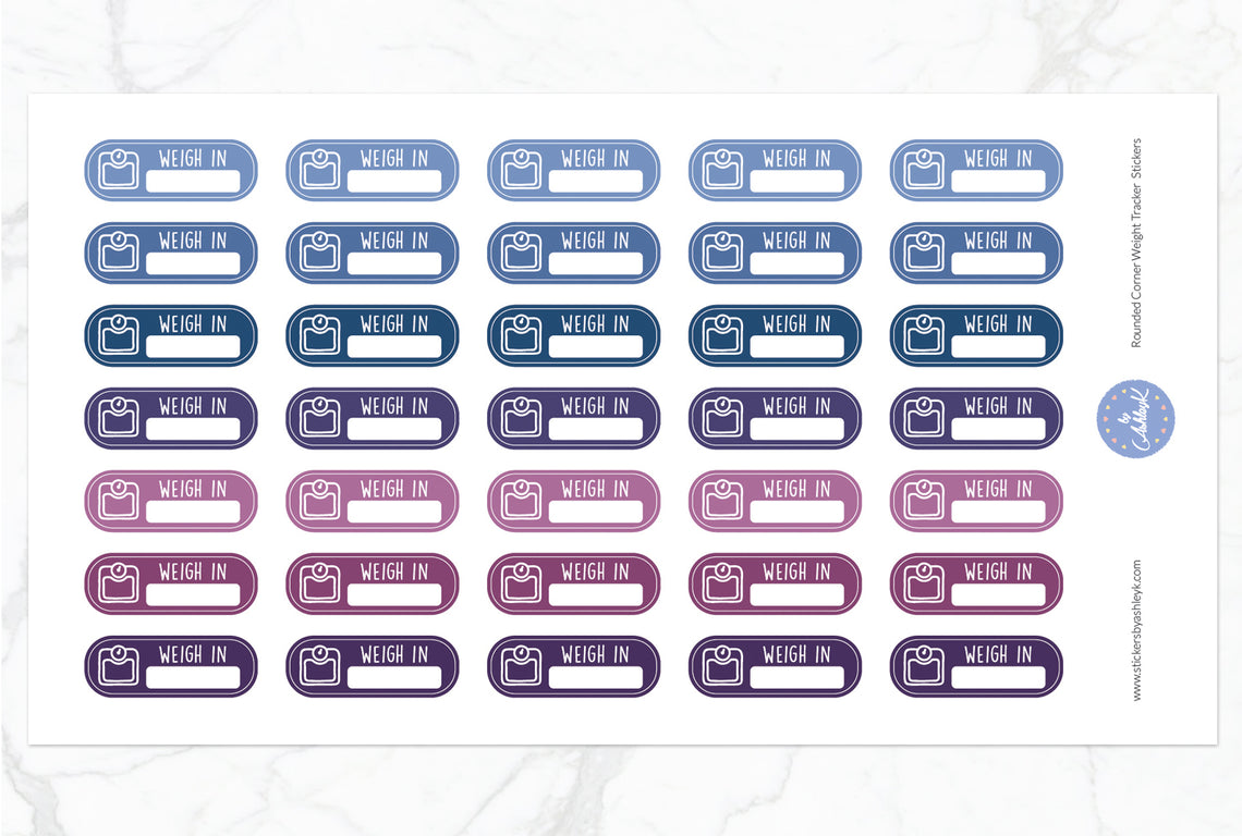 Rounded Corner Weight Tracker Planner Stickers - Blueberry