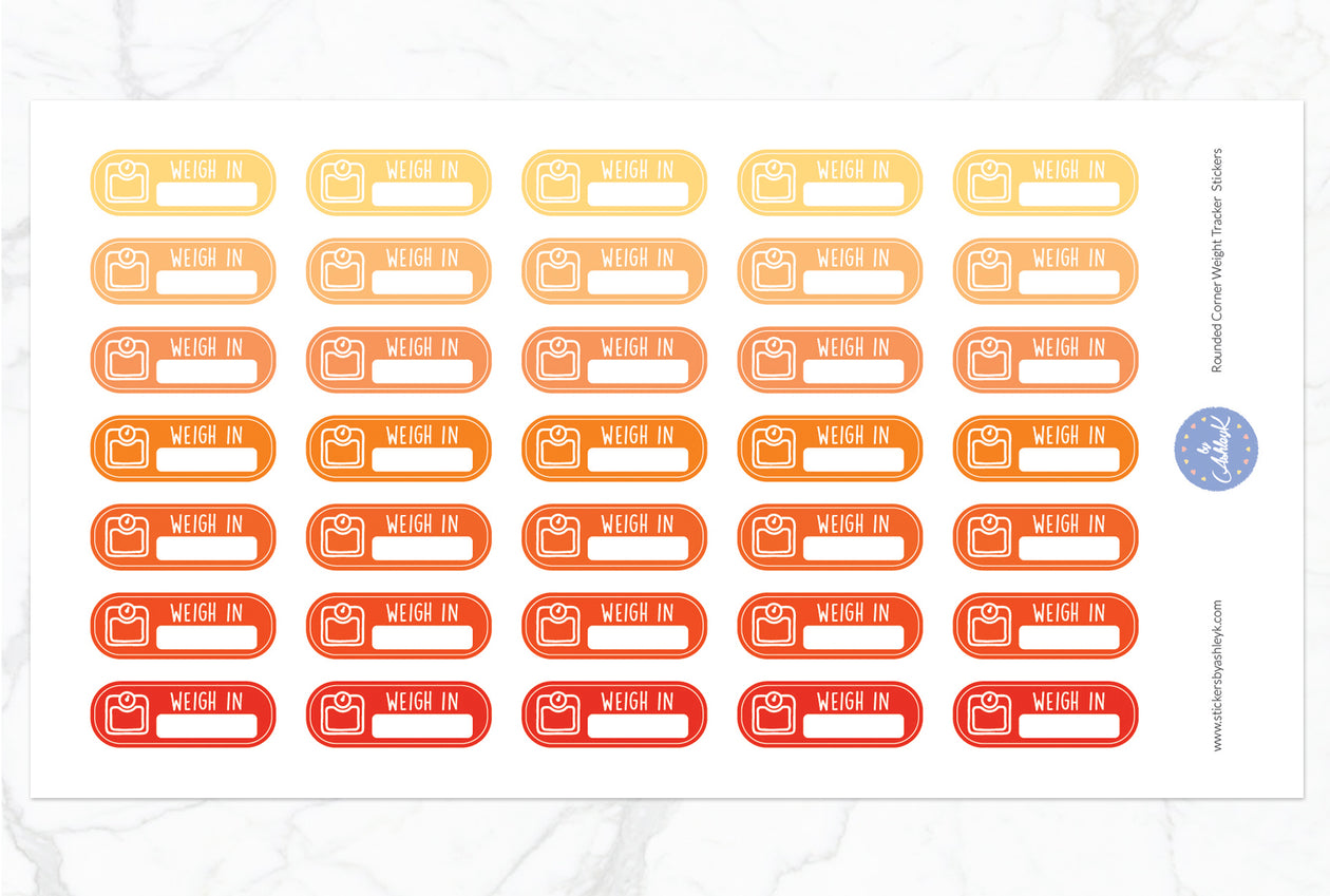 Rounded Corner Weight Tracker Planner Stickers - Orange