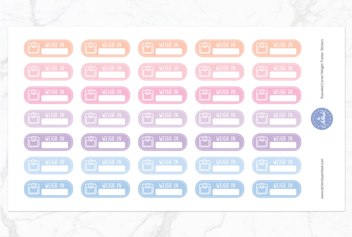 Rounded Corner Weight Tracker Planner Stickers - Pastel Sunset