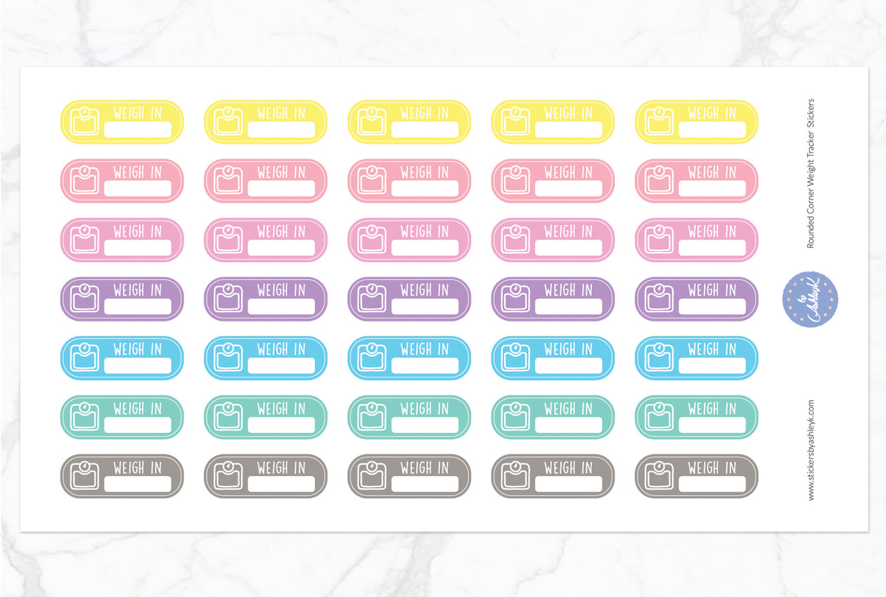 Rounded Corner Weight Tracker Planner Stickers - Pastel