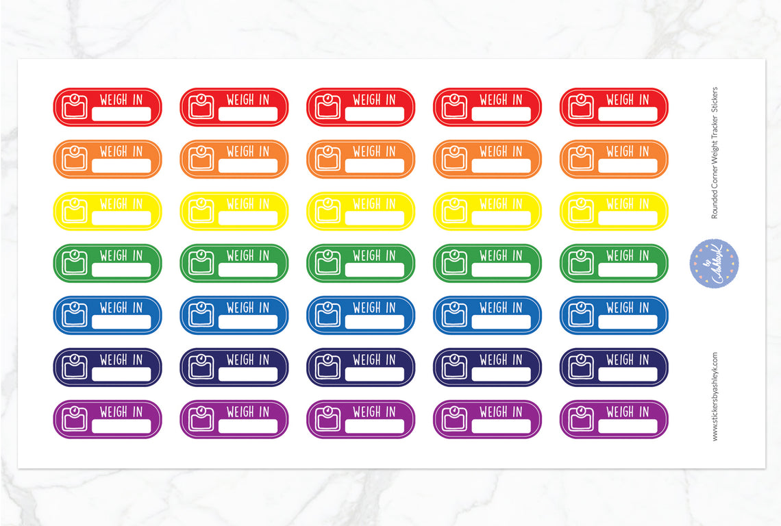 Rounded Corner Weight Tracker Planner Stickers - Rainbow